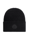 Moncler Textured Knit Hat With Prominent Logo Detail In Black