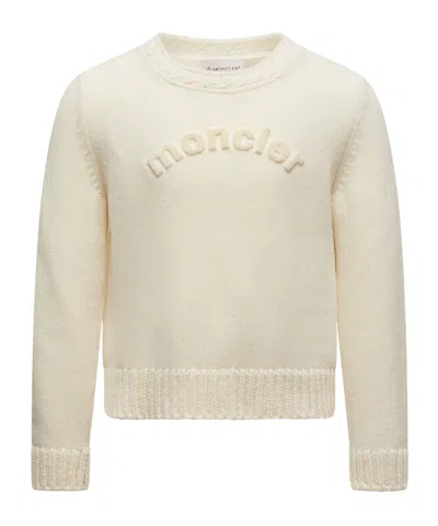 Moncler Textured Logo Wool Jumper In Neutral