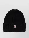 Moncler Ribbed Knit Carded Wool Beanie With Felt Logo Patch