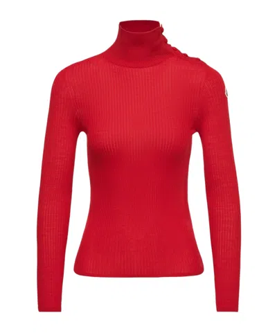 Moncler Textured Wool Sweater In Red
