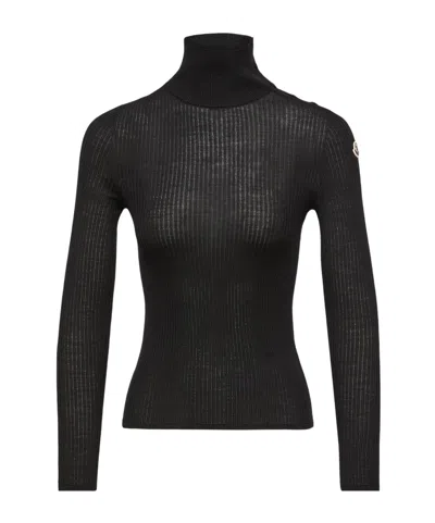 Moncler Textured Wool Sweater In Black