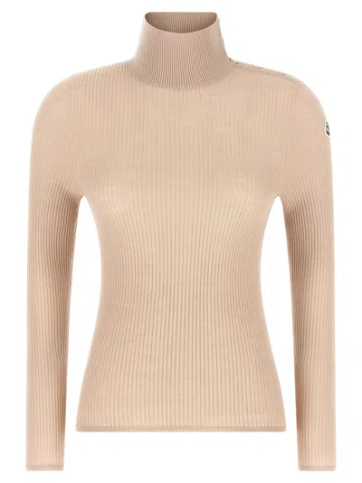 Moncler Wool Turtleneck Sweater High Neck Buttons In Neutral