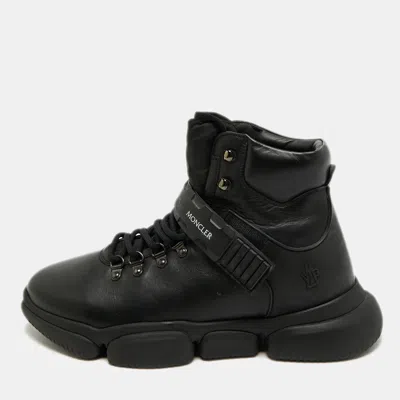Pre-owned Moncler The Bubble Size 42 Black Leather And Rubber Ankle Length Boots