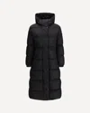 Moncler The Long Down Jacket With Hood And Wool Trims In Black