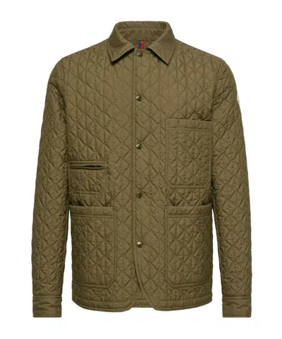 Moncler Theoline Diamond-quilted Padded Mid-length Jacket In Green