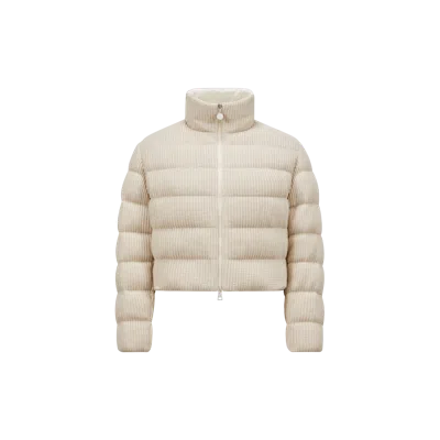 Moncler Thoiry Laminated Cotton Short Down Jacket Beige