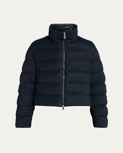 Moncler Thoiry Sparkly Down Puffer Jacket In Navy