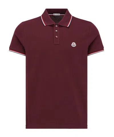 Moncler Tricolour-trimmed Cotton Piquet Polo Shirt In Red