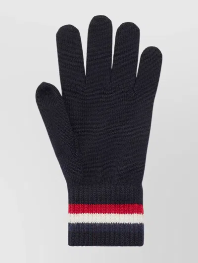 Moncler Three Color Wool Knit Gloves In Black