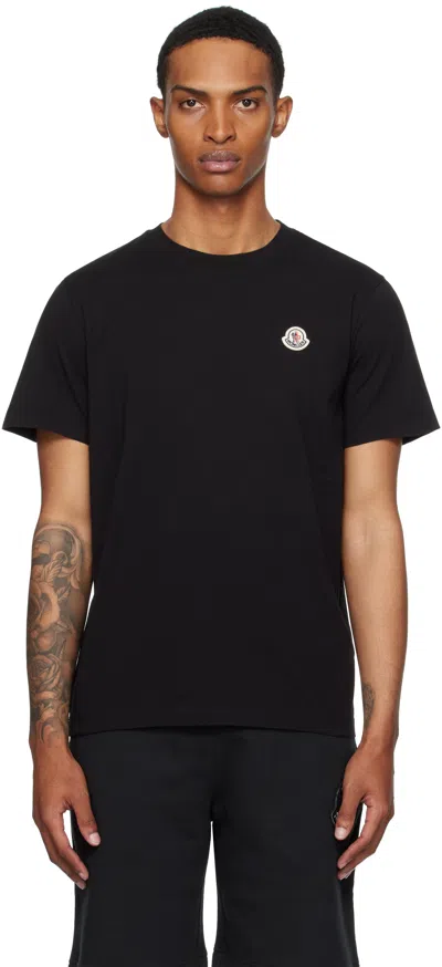 Moncler Three-pack Black Logo Patch Cotton T-shirts In Blue