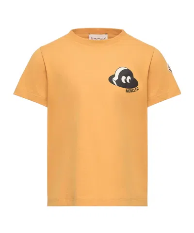 Moncler Kids' Tic Tac Toe Print Cotton Jersey T-shirt In Yellow