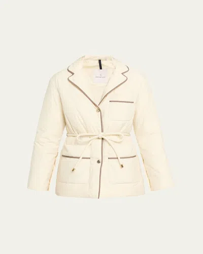 Moncler Tieche Belted Mid-length Down Jacket In Neutral