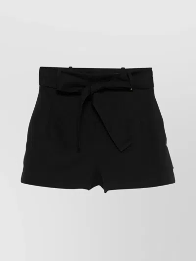 Moncler Tied Waist Cotton Blend Shorts In Black