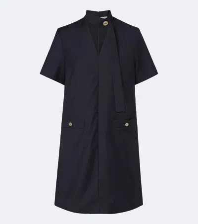 Moncler Tie-neck Virgin Wool Minidress In Blue