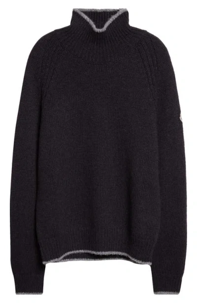 Moncler Tipped Alpaca & Wool Blend Mock Neck Sweater In Black