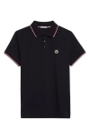 Moncler Cotton Polo Shirt With Logo In Blue