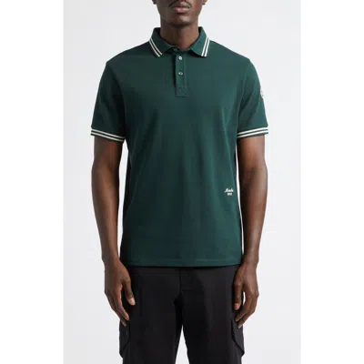 Moncler Striped Trim Cotton Piquet Polo Shirt In Green