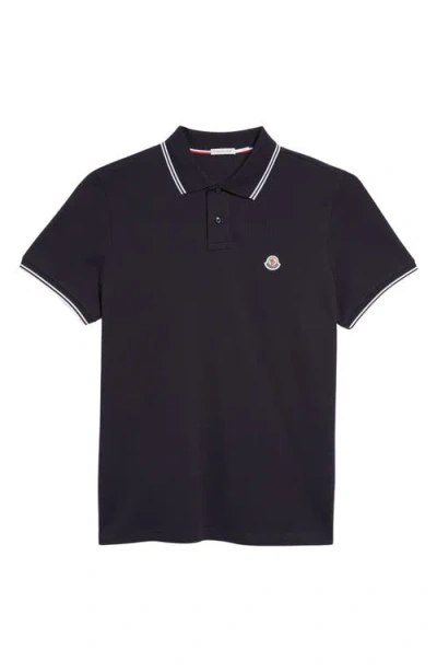 Moncler Tipped Cotton Piqué Polo In Navy