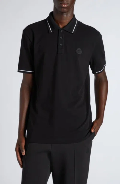 Moncler Tipped Cotton Piqué Polo In Navy Blue