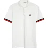 Moncler Classic White Cotton Polo With Signature Tri-color Trim In White