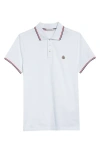 Moncler Classic White Cotton Polo With Signature Tri-color Trim In White