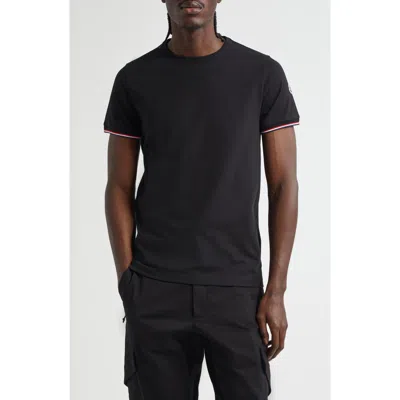 Moncler Tipped Cotton Stretch Jersey T-shirt In Black
