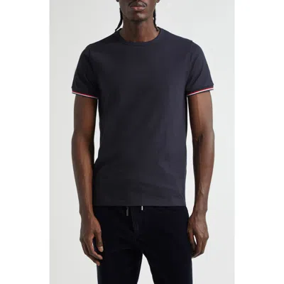 Moncler Tipped Cotton Stretch Jersey T-shirt In Navy/navy