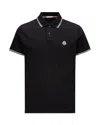 Moncler Navy Striped Trim Cotton Piquet Polo In Black