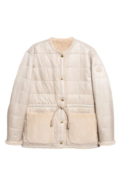 Moncler Tipule Box Quilted Down Jacket With Faux Fur Trim In Nude