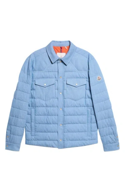 Moncler Tiriol Denim Down Puffer Shirt Jacket In Blue
