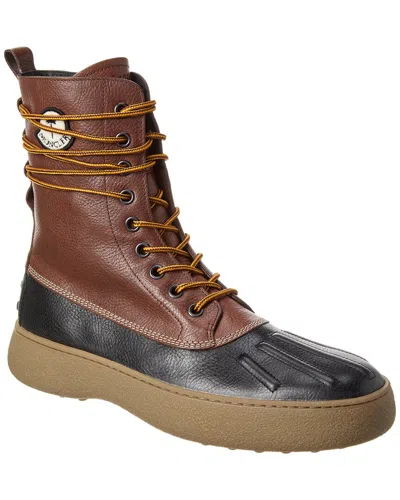 Moncler Leather Lace-up Boots In Brown