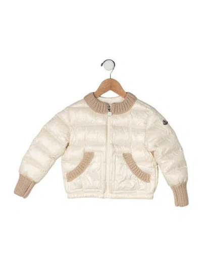 Pre-owned Moncler Babies' Toddler Girls' Crochet Trim Down Coat In Neutral