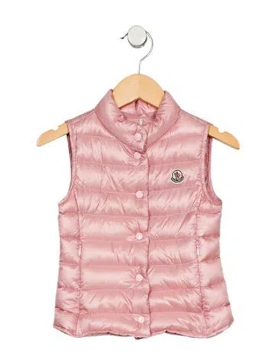 Pre-owned Moncler Babies' Toddler Girls' Embroidered Down Quilted Vest In Pink