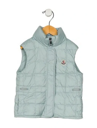 Pre-owned Moncler Babies' Toddler Girls' Embroidered Logo Down Collared Vest In Blue