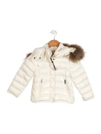 Pre-owned Moncler Babies' Toddler Girls' Fur Trim Down Jacket In Neutrals