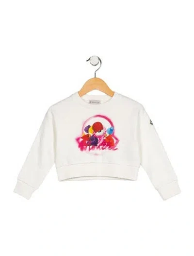 Pre-owned Moncler Babies' Toddler Girls' Graphic Long Sleeve Crewneck Sweatshirt In White