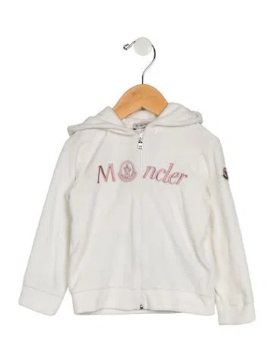 Pre-owned Moncler Babies' Toddler Girls' Velvet Embroidered Jacket In White
