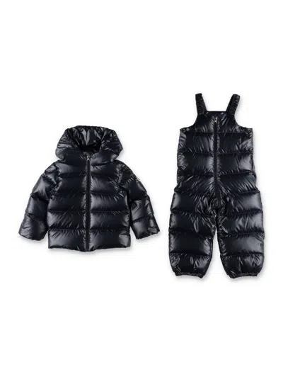 Moncler Toddler Hooded Puffer Jacket And Snowsuit Set In Blu