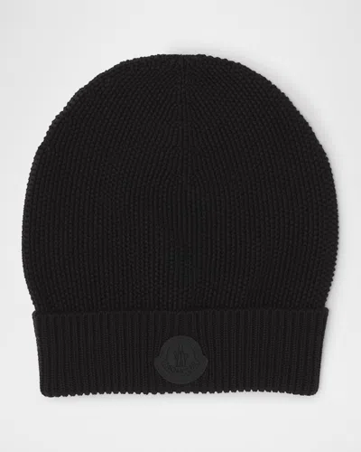 Moncler Tonal Logo Beanie In Black