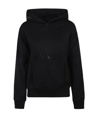 Moncler Tonal Logo Cotton Hoodie In Black