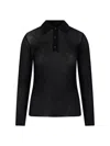 Moncler Sheer Ribbed Cotton Long-sleeve Polo In Black