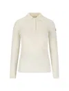 Moncler Sleeved Polo Collar Ribbed Texture Top In White