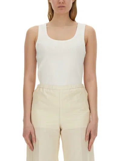 Moncler Logo-embroidered Cotton Top In Neutral