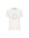 Moncler White T-shirt With Crystals Logo In Beige