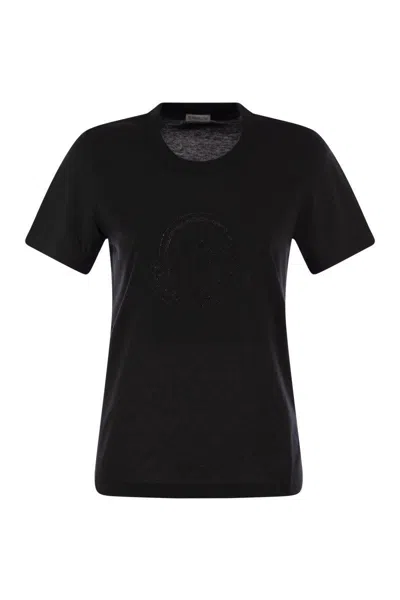 Moncler Tone-on-tone Logo T-shirt In Black