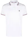 Moncler Classic White Cotton Polo With Signature Tri-color Trim In White