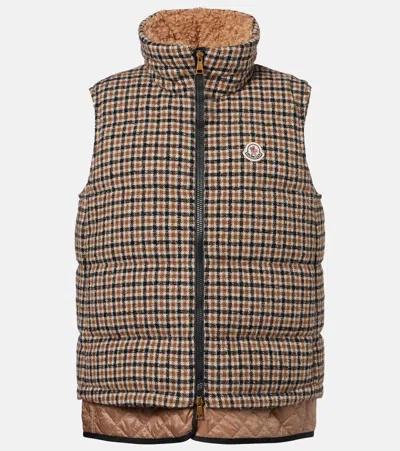 Moncler Touvet Checked Wool-blend Down Vest In Neutral