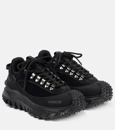 Moncler Trailgrip Apex Leather And Suede Sneakers In Black