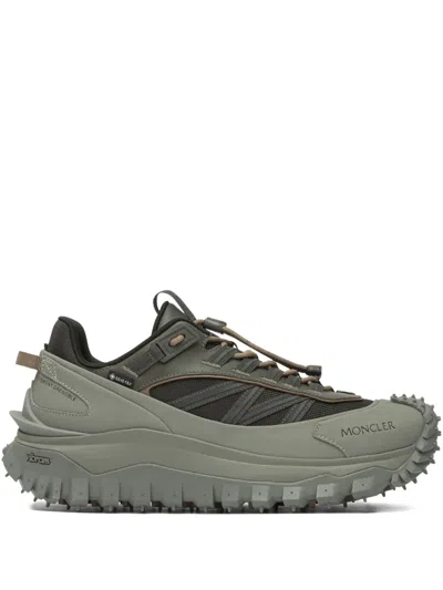 Moncler Trailgrip Gtx Green Leather Blend Sneakers In Brown