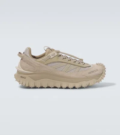 Moncler Trailgrip Leather And Suede Sneakers In Beige